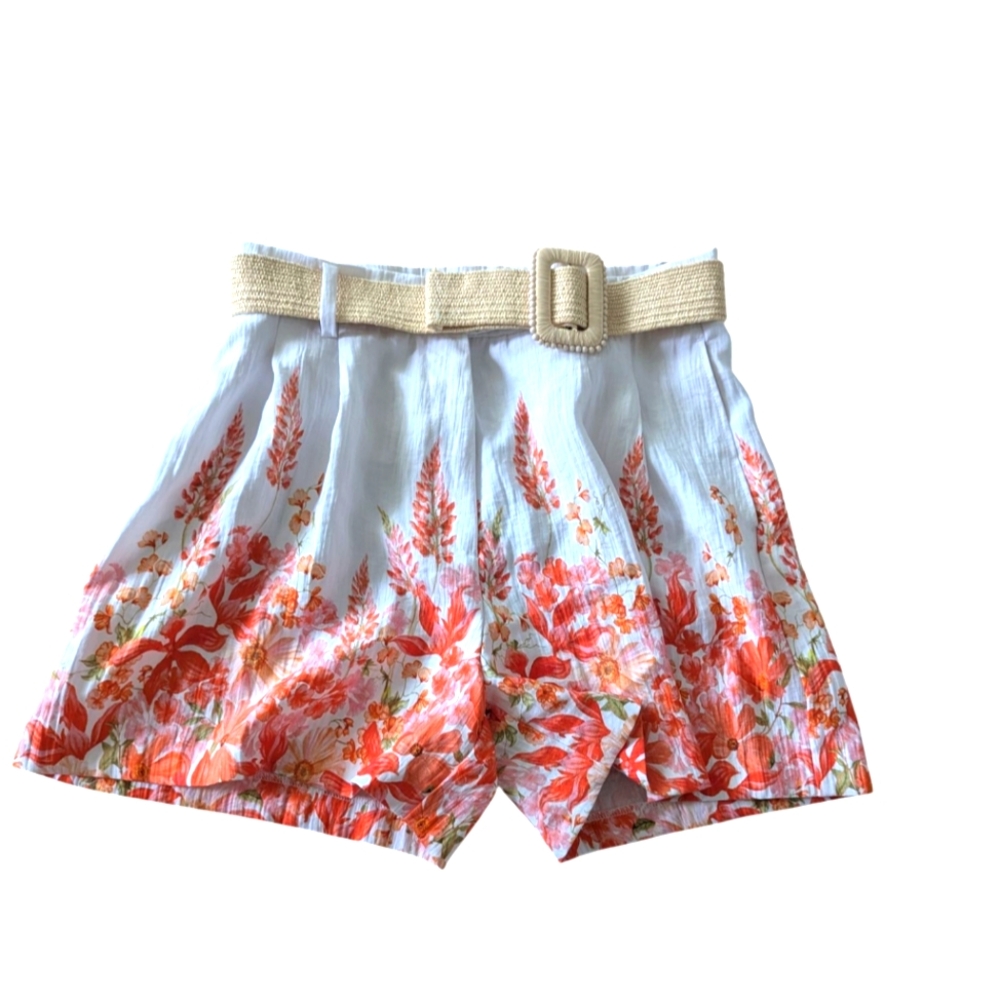 H&M High Waist White/Orange Belted Shorts Sz.6